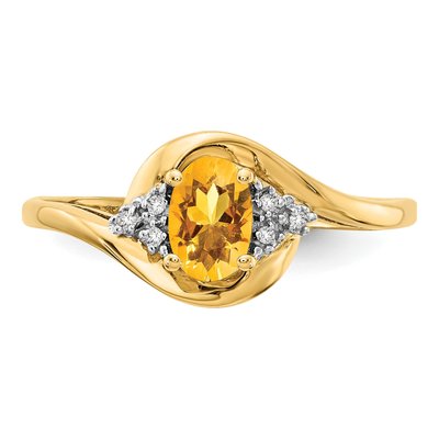 14K Yellow Gold Citrine & Diamond Oval Ring – view 5