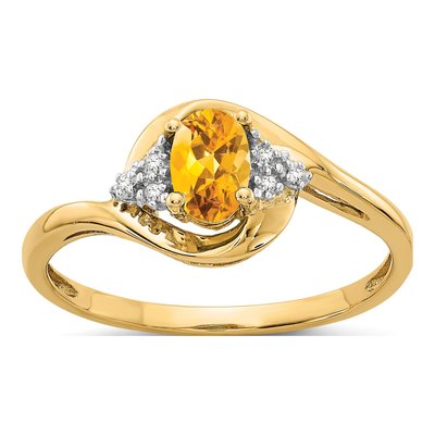 14K Yellow Gold Citrine & Diamond Oval Ring