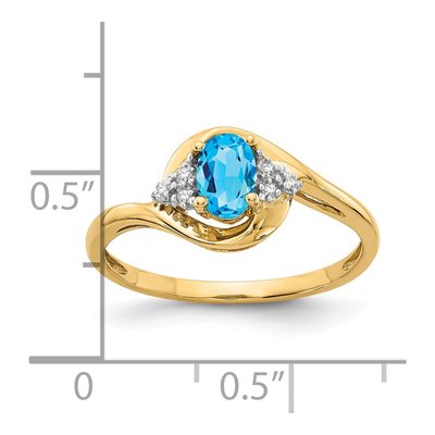 14K Yellow Gold Swiss Blue Topaz & Diamond Oval Ring – view 3