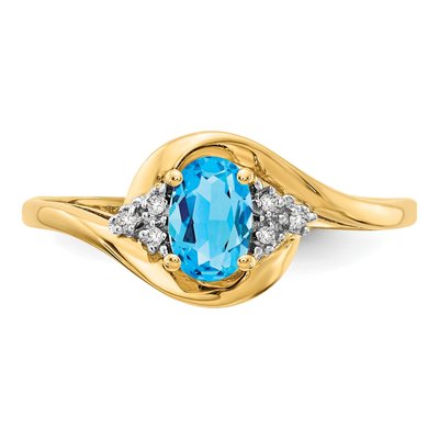 14K Yellow Gold Swiss Blue Topaz & Diamond Oval Ring – view 5