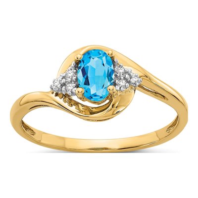 14K Yellow Gold Swiss Blue Topaz & Diamond Oval Ring