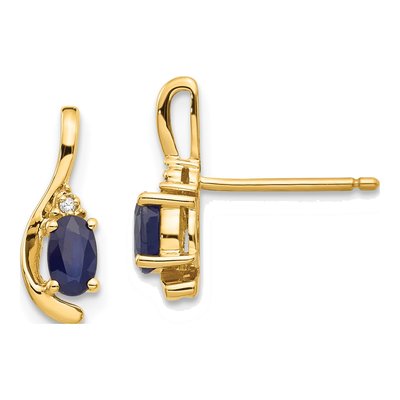 14K Yellow Gold Sapphire & Diamond Oval September Dangle Earrings