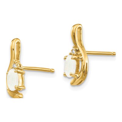 14K Yellow Gold Opal & Diamond October Dangle Earrings – view 3