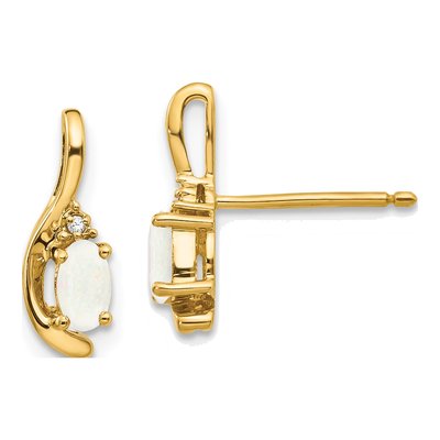 14K Yellow Gold Opal & Diamond October Dangle Earrings
