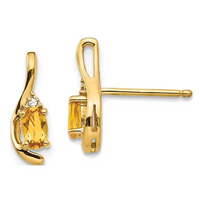 14K Yellow Gold Citrine & Diamond Dangle Earrings