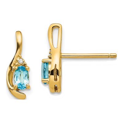 14K Yellow Gold Swiss Blue Topaz & Diamond Dangle Earrings