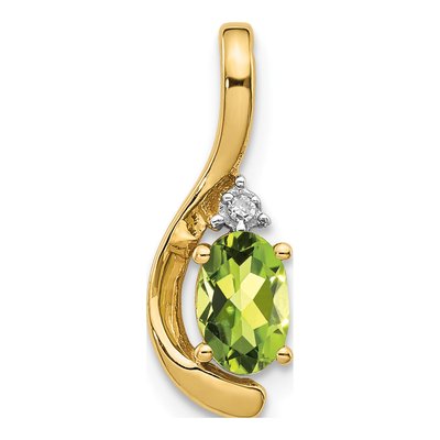 14K Yellow Gold Peridot & Diamond Oval Pendant