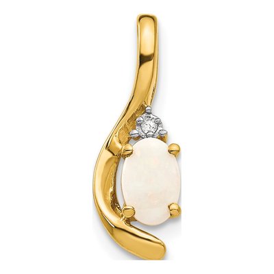 14K Yellow Gold Opal & Diamond October Pendant
