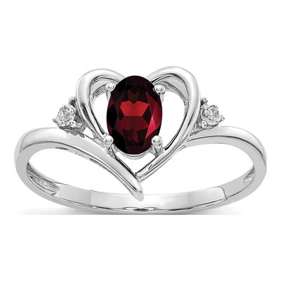 14K White Gold Garnet & Diamond Heart Ring