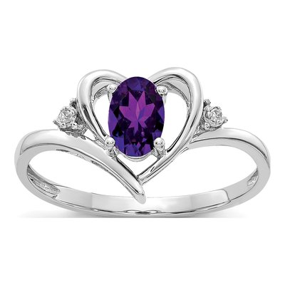 14K White Gold Amethyst & Diamond Heart Ring