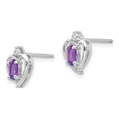 14K White Gold Oval Amethyst & Diamond Heart Stud Earrings – view 2