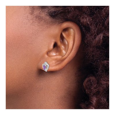 14K White Gold Oval Amethyst & Diamond Heart Stud Earrings – view 3