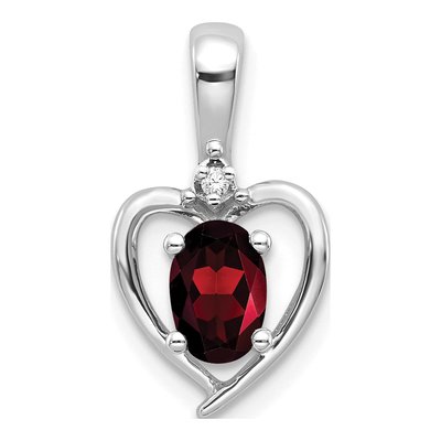 14K White Gold Garnet & Diamond January Heart Pendant