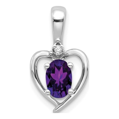 14K White Gold Amethyst & Diamond Heart Pendant