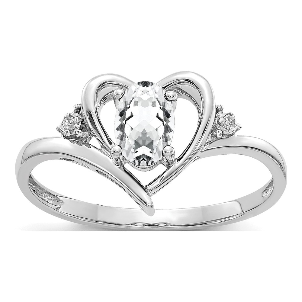 14K White Gold White Topaz & Diamond Heart Ring