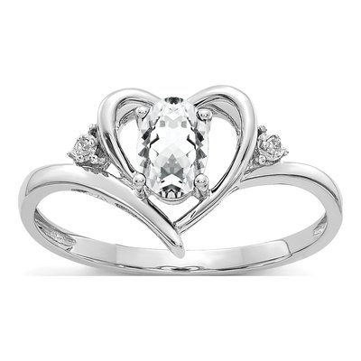 14K White Gold White Topaz & Diamond Heart Ring