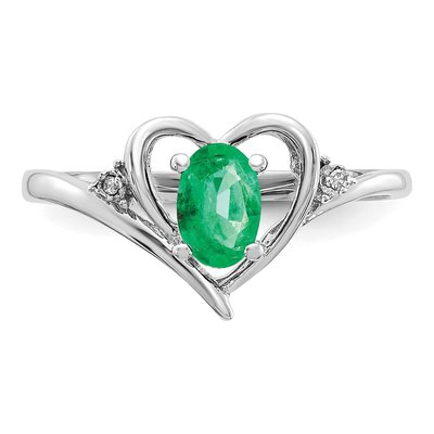 14K White Gold Emerald & Diamond Heart Ring – view 5