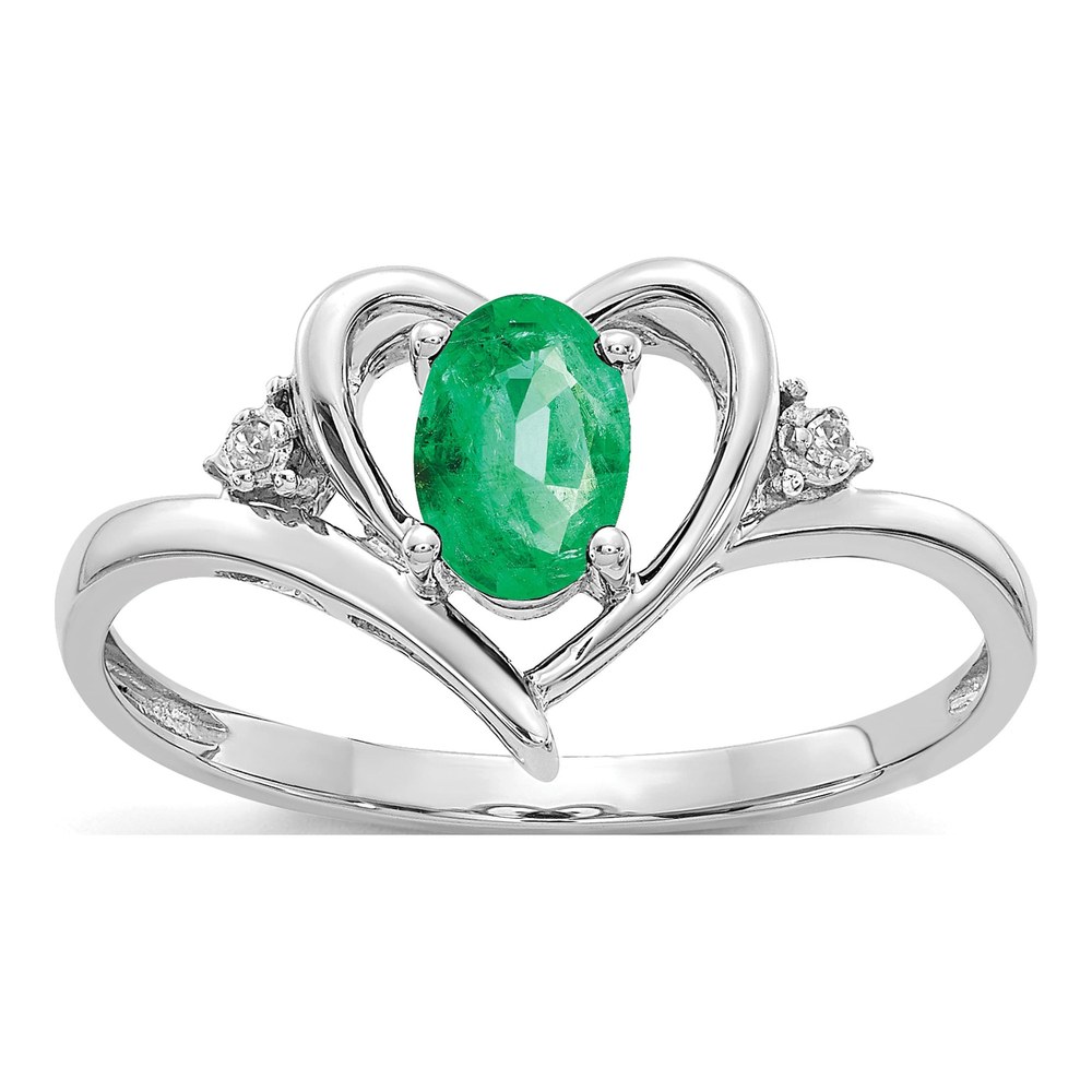 14K White Gold Emerald & Diamond Heart Ring