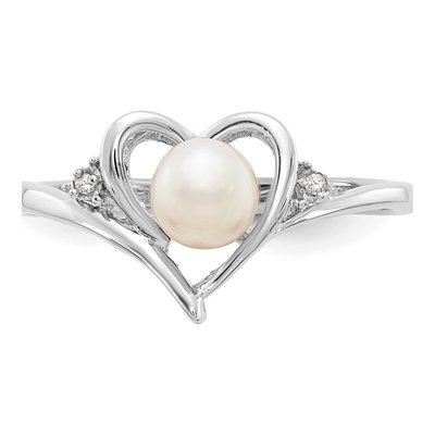 14K White Gold Pearl & Diamond Heart Ring – view 5