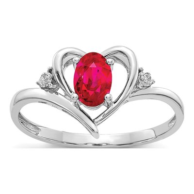 14K White Gold Ruby & Diamond Heart Ring