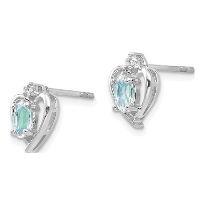 14K White Gold Oval Aquamarine & Diamond Heart Stud Earrings – view 3