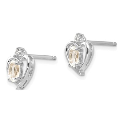 14K White Gold Oval White Topaz & Diamond Heart Stud Earrings – view 2