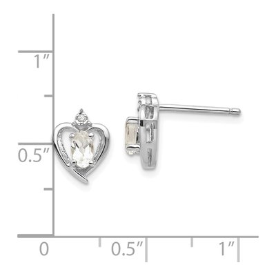 14K White Gold Oval White Topaz & Diamond Heart Stud Earrings – view 4