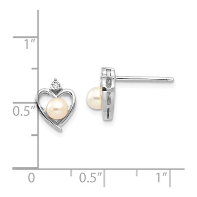 14K White Gold 1mm Round Pearl & Diamond Heart Stud Earrings – view 4