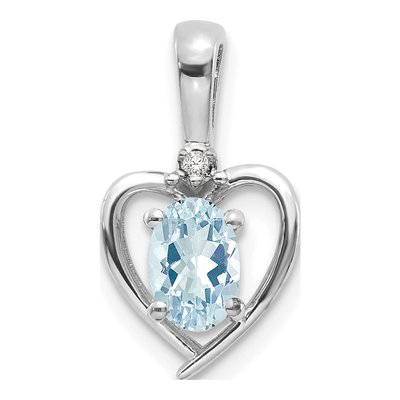 14K White Gold Aquamarine & Diamond Heart Pendant