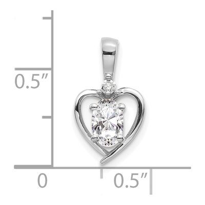 14K White Gold White Topaz & Diamond April Birthstone Heart Pendant – view 3