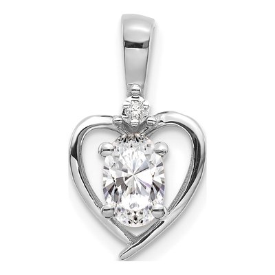 14K White Gold White Topaz & Diamond April Birthstone Heart Pendant