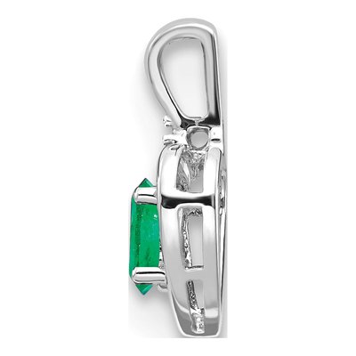 14K White Gold Emerald & Diamond Heart Pendant – view 3