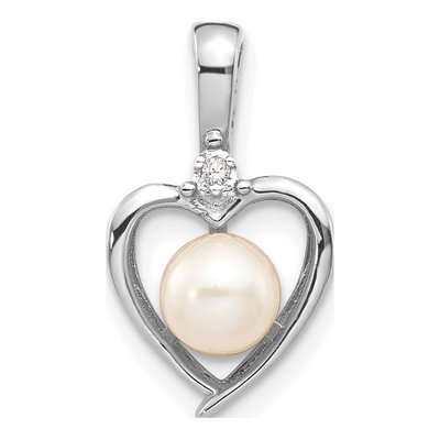 14K White Gold Freshwater Cultured Pearl & Diamond Heart Pendant