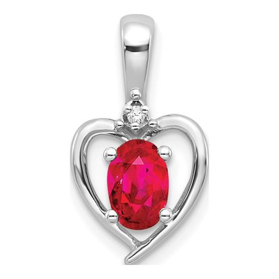 14K White Gold Ruby & Diamond July Heart Pendant