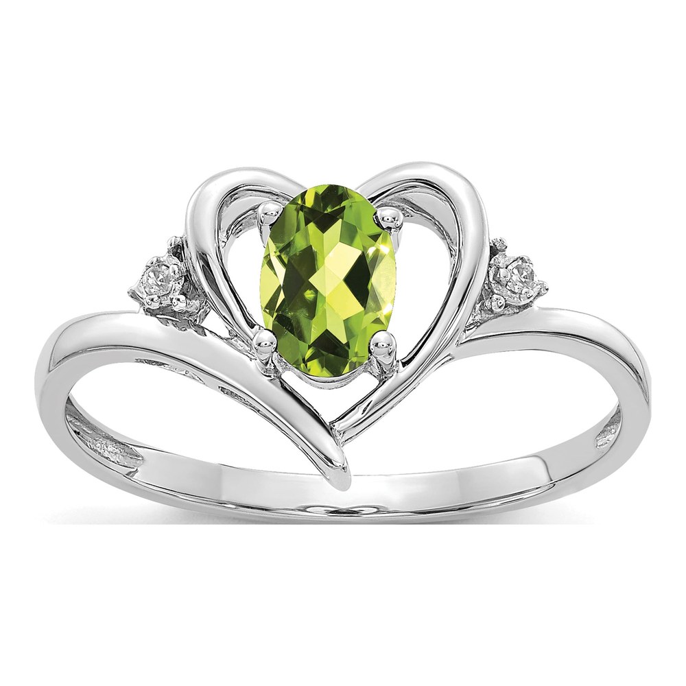 14K White Gold Peridot & Diamond Heart Ring