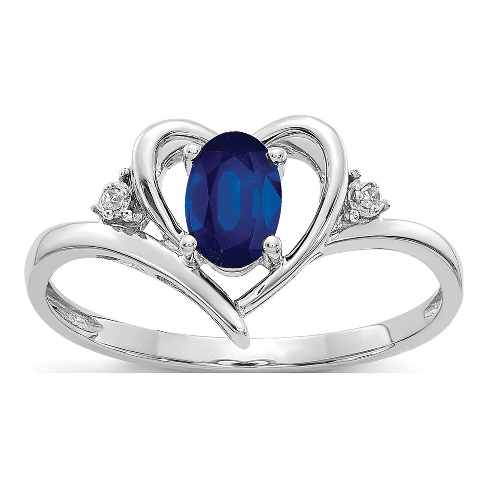 14K White Gold Sapphire & Diamond Heart Ring