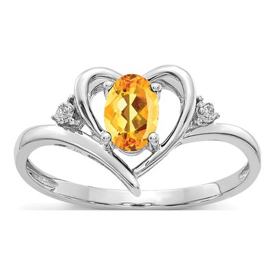 14K White Gold Citrine & Diamond Heart Ring
