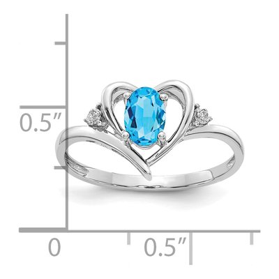 14K White Gold Swiss Blue Topaz & Diamond Heart Ring – view 3