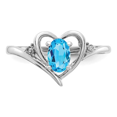 14K White Gold Swiss Blue Topaz & Diamond Heart Ring – view 5