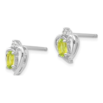 14K White Gold Oval Peridot & Diamond Heart Stud Earrings – view 2