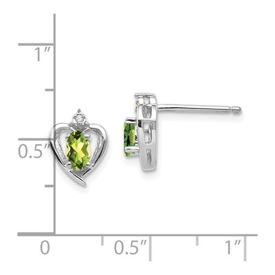 14K White Gold Oval Peridot & Diamond Heart Stud Earrings – view 4