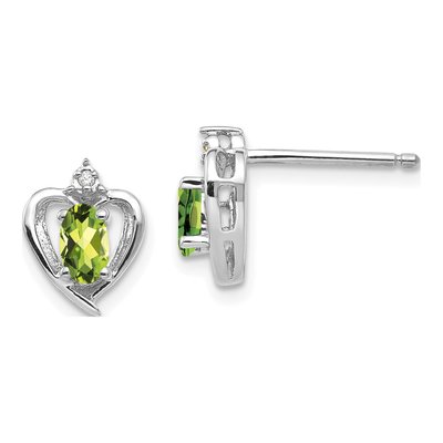 14K White Gold Oval Peridot & Diamond Heart Stud Earrings