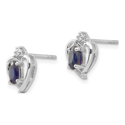 14K White Gold Oval Sapphire & Diamond Heart Stud Earrings – view 2