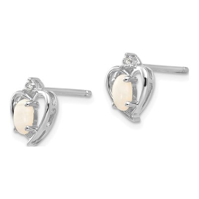 14K White Gold Oval Opal & Diamond Heart Stud Earrings – view 3