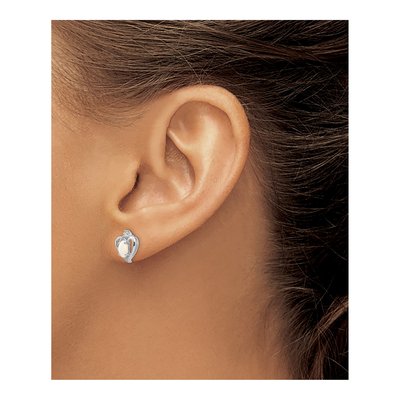 14K White Gold Oval Opal & Diamond Heart Stud Earrings – view 4