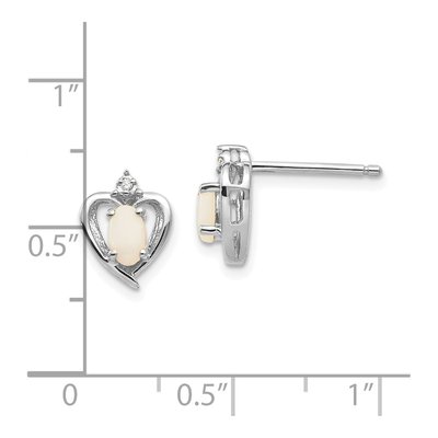 14K White Gold Oval Opal & Diamond Heart Stud Earrings – view 5