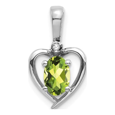 14K White Gold Peridot & Diamond Heart Pendant