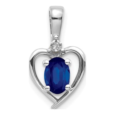 14K White Gold Sapphire & Diamond September Heart Pendant