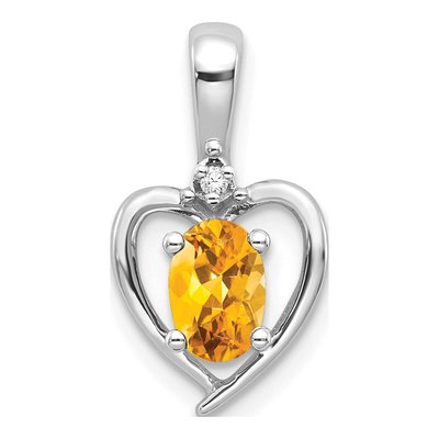 14K White Gold Citrine & Diamond Heart Pendant