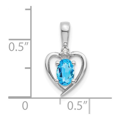14K White Gold Swiss Blue Topaz & Diamond December Birthstone Heart Pendant – view 4